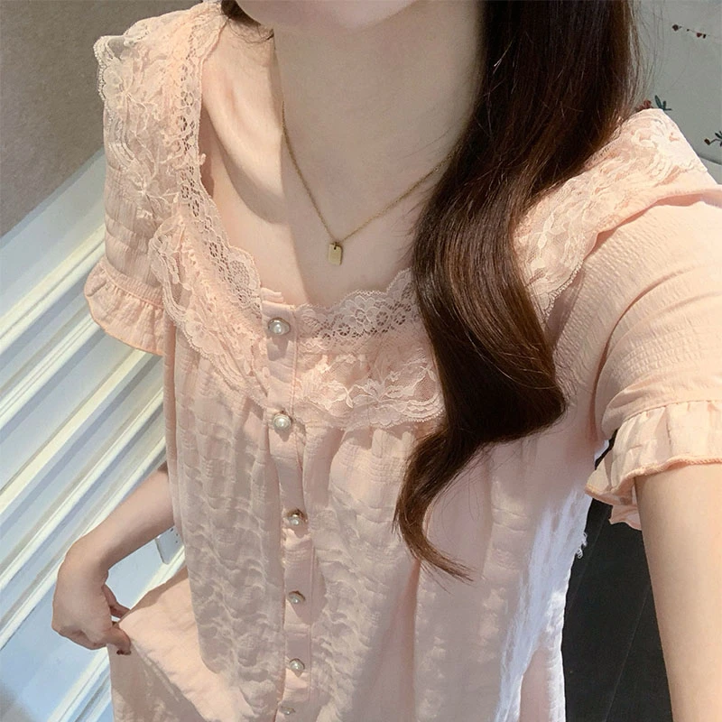 新款甜美公主风粉色睡裙女款夏季爆款短袖裙子睡衣宽松休闲家居服