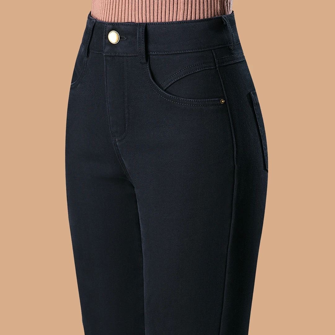 直筒牛仔裤女2025新款秋冬加绒中年女裤加厚弹力妈妈裤子春秋长裤