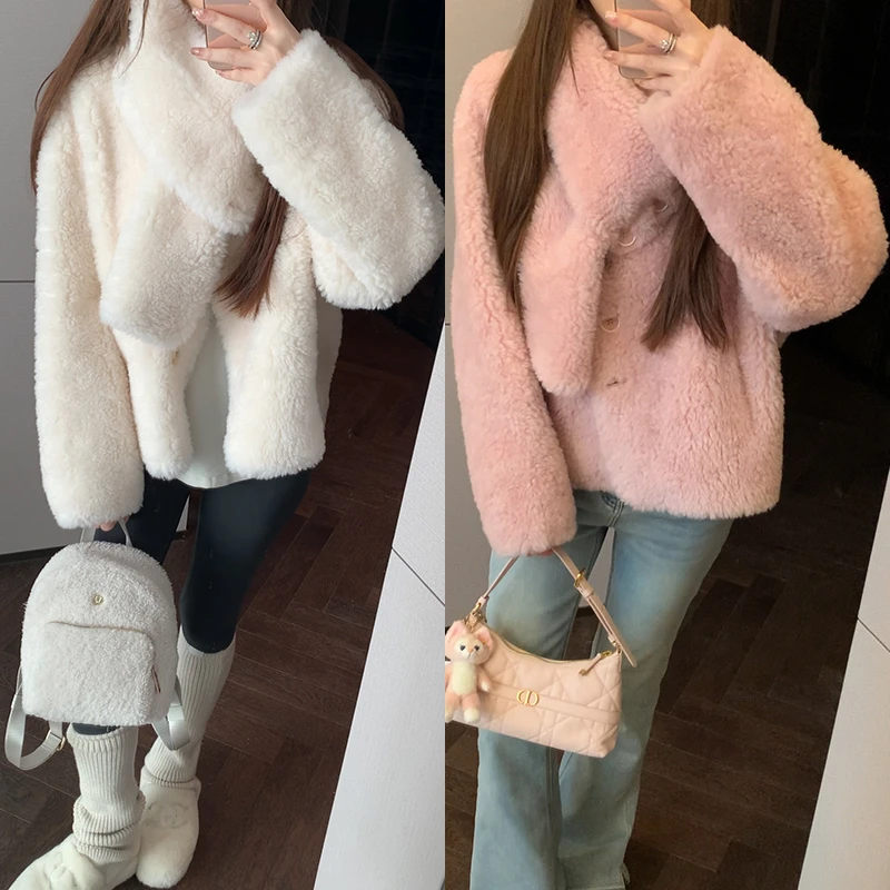 【mimius】七七 围巾领可拆卸羊羔毛皮毛一体外套藏肉 F10140