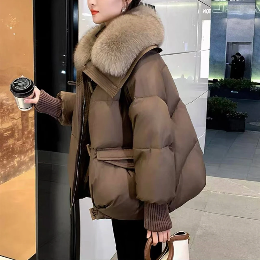 2024秋冬新款大毛领短款时尚百搭宽松加厚女保暖外套#6668