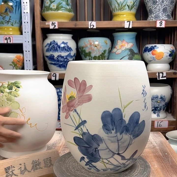 陶但盆青花荷花陶瓷