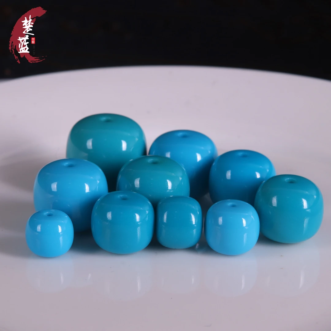 绿松石瓷釉级老型珠苹果珠天然原矿精美顶珠腰珠配珠配饰蓝色