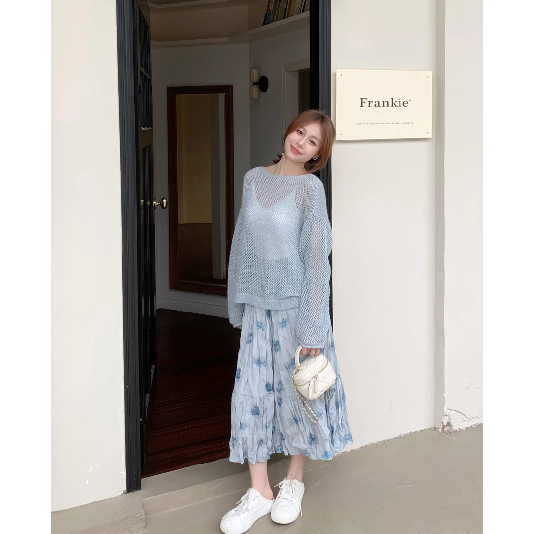 【小爽小个子】春季新款显瘦气质高腰时尚复古法式碎花半身裙-8228