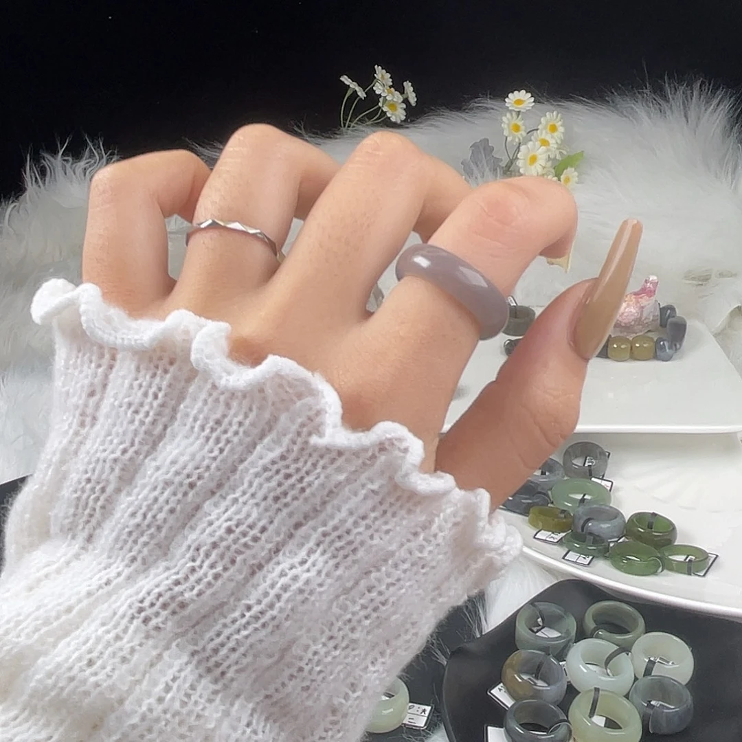 和田玉未镶嵌戒指U3浅烟紫窄轮胎17.6mm