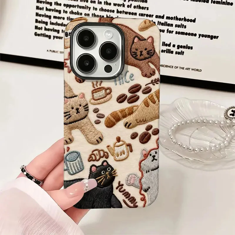 咖啡猫咪适用苹果17promax华为小米vivo oppo 一加荣耀手机壳菲林