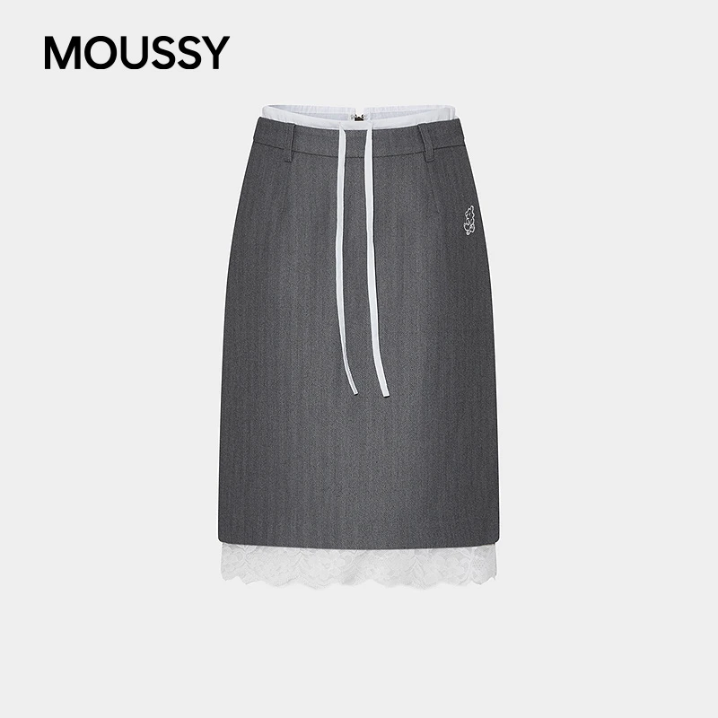 OS YEYE*MOUSSY 2025秋季新品简约淑女风抽绳半身裙028IAA01-1037