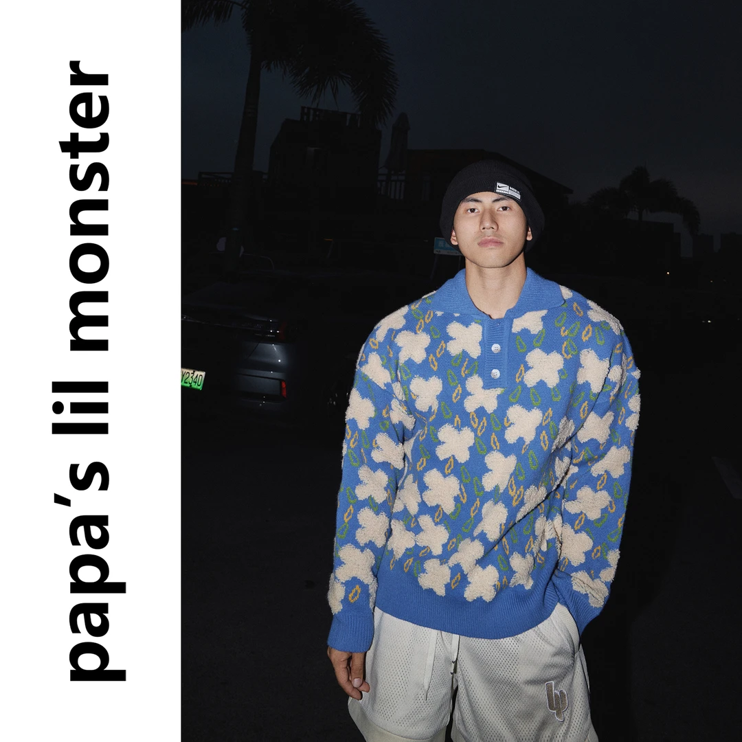 PAPASLILMONSTER【撞色繁花】美式复古童趣花朵印花P针织衫毛衣