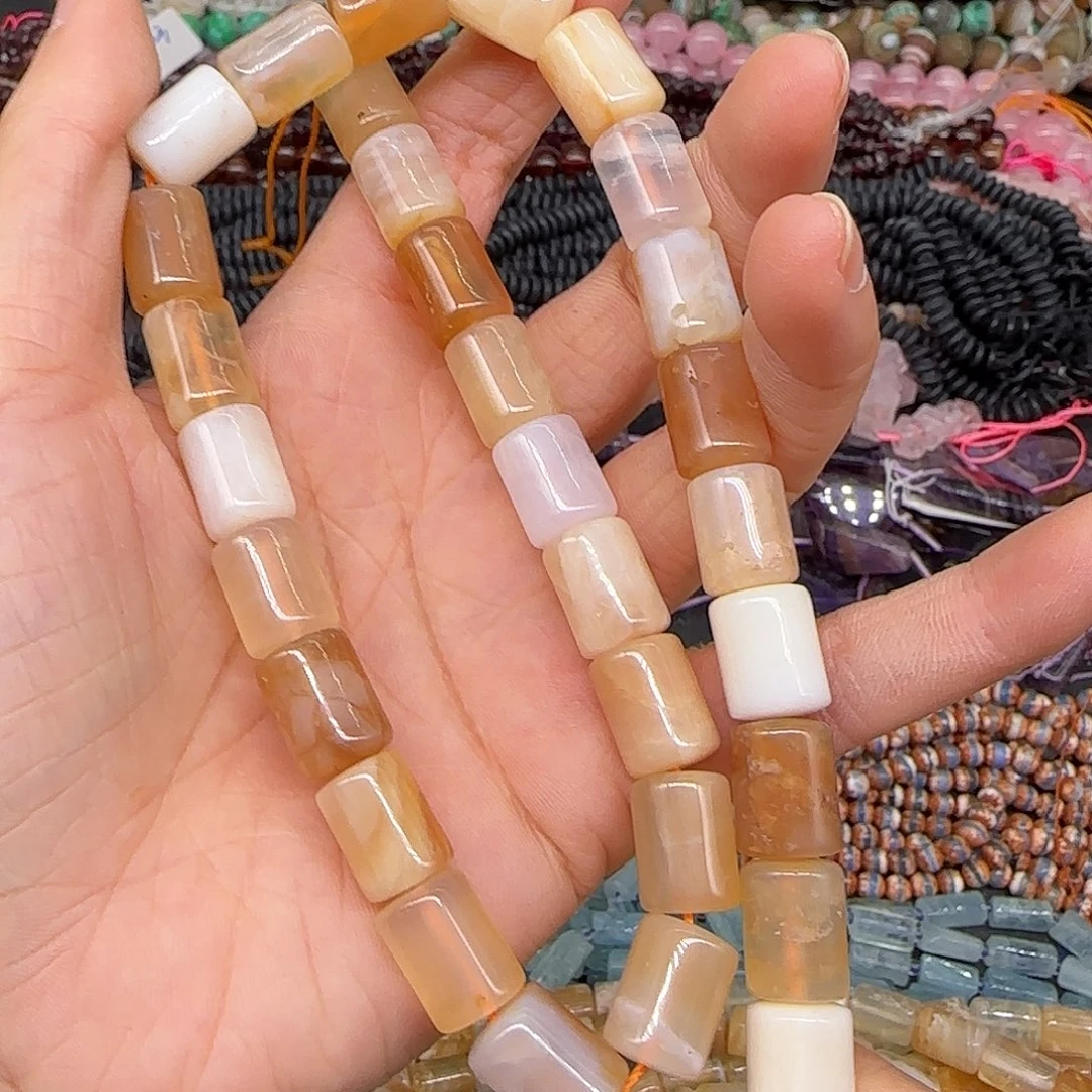 玛瑙/玉髓合金珠宝半成品黄澳宝9mm一条桶珠