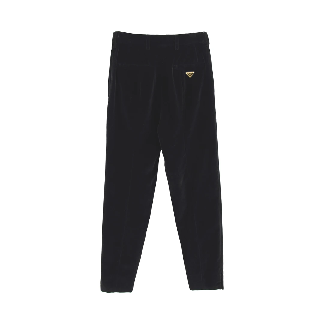 未使用 Prada/普拉达  金属徽标裤脚开叉绒面长裤