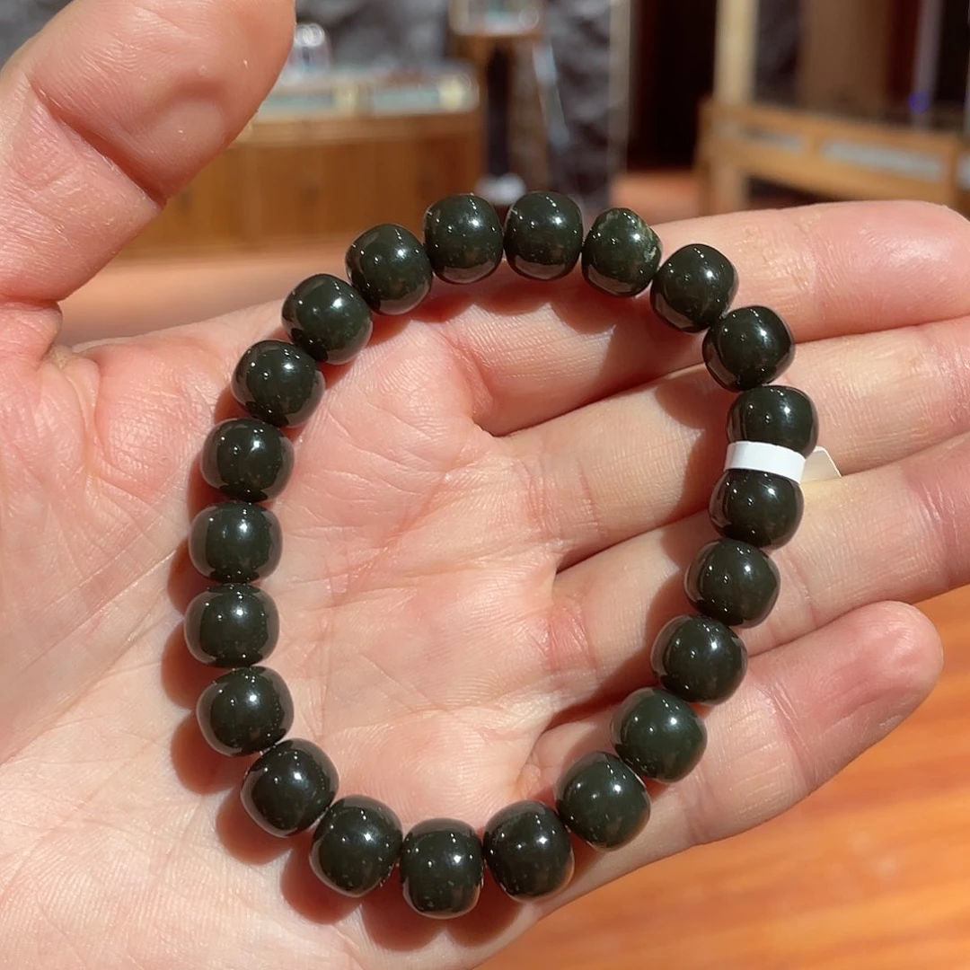 和田玉手串未镶嵌沙枣青9.10老型