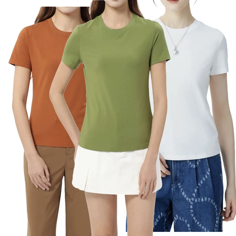 【商场同款】简约纯色圆领T恤春夏百搭休闲薄款修身短袖女1301048