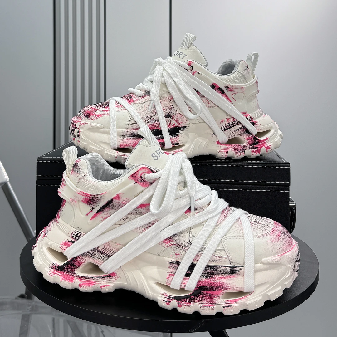 厚底老爹鞋男2025秋冬新款印花内增高鞋子女款超火小众运动休闲鞋