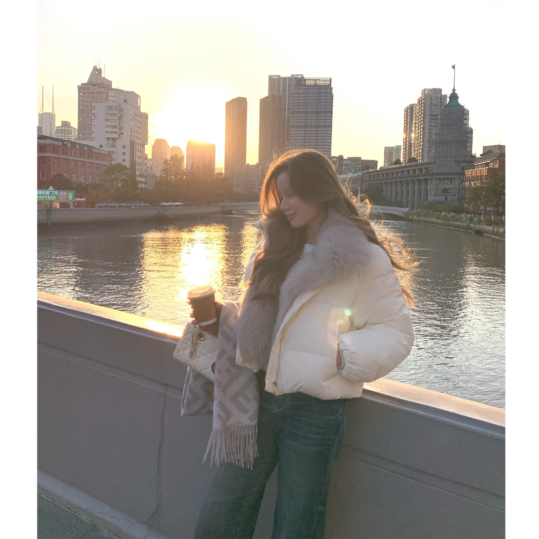 本希benxe/冬之叙事 90白鸭绒可拆卸狐狸毛毛领皮草羽绒服