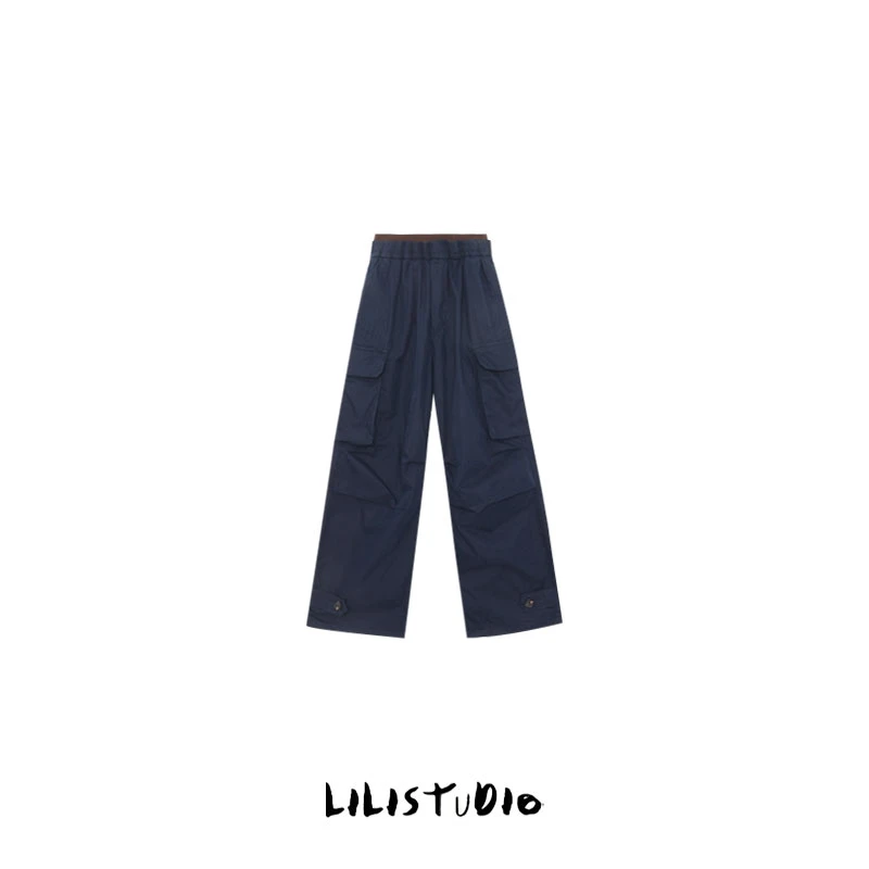 PCNY「蓝调阔腿」不理理秋季新款女装高级感松紧腰宽松百搭工装裤