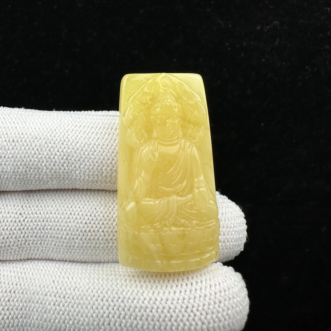 Y3461天然蜜蜡 雕刻阿弥陀佛牌19*37.7*8mm 支持鉴定 假一罚四