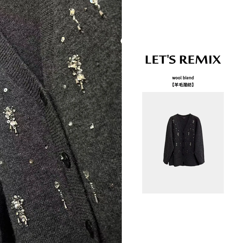 【LET'S REMIX】「聚会look」气质重工手工钉钻V领显瘦洋气百搭开衫