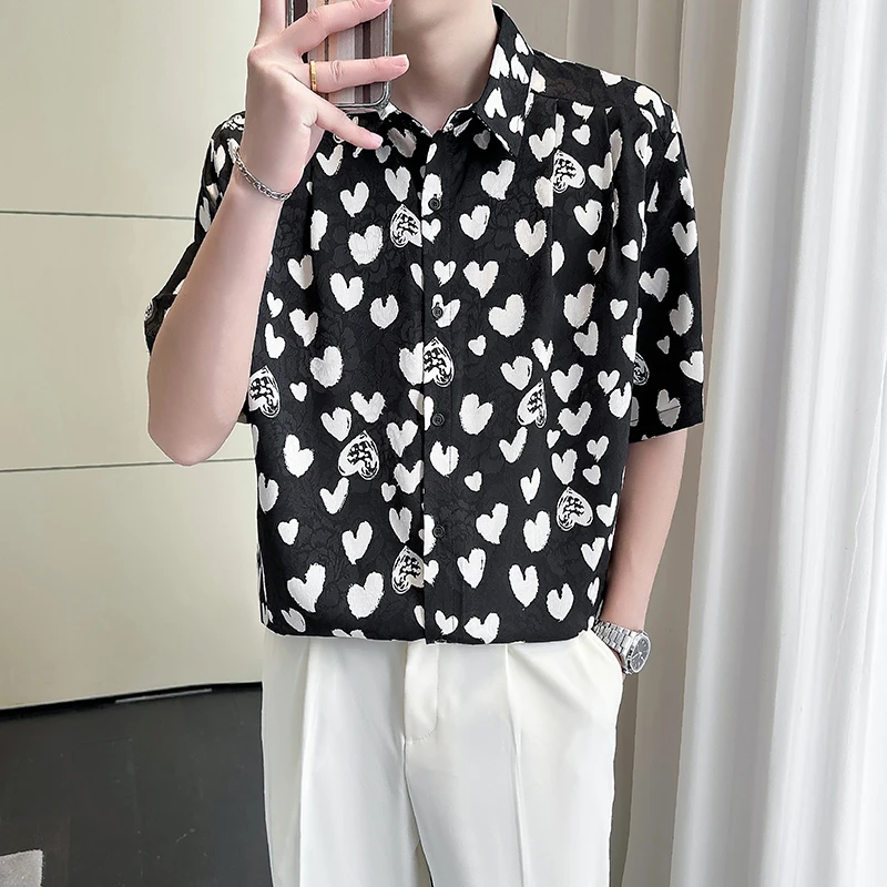 夏季新品冰丝水印中袖衬衫