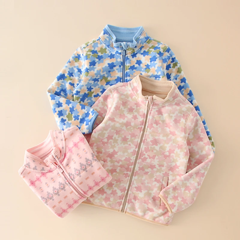 儿童外套春装新款男女童洋气印花拉链衫摇粒绒立领保暖上衣DW656