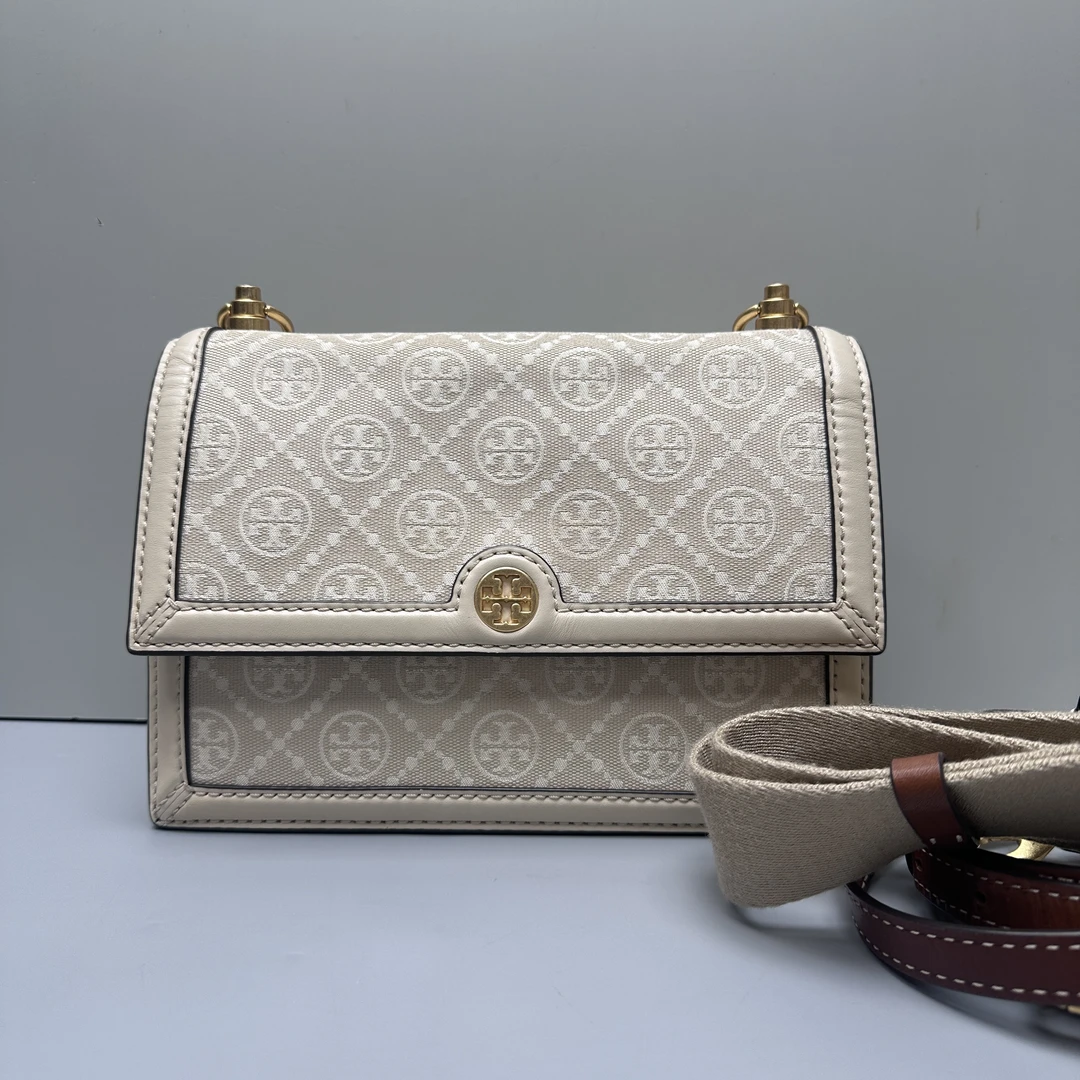 95新 TORY BURCH/汤丽柏琦 白老花中号风琴包23X16X9cmM091804