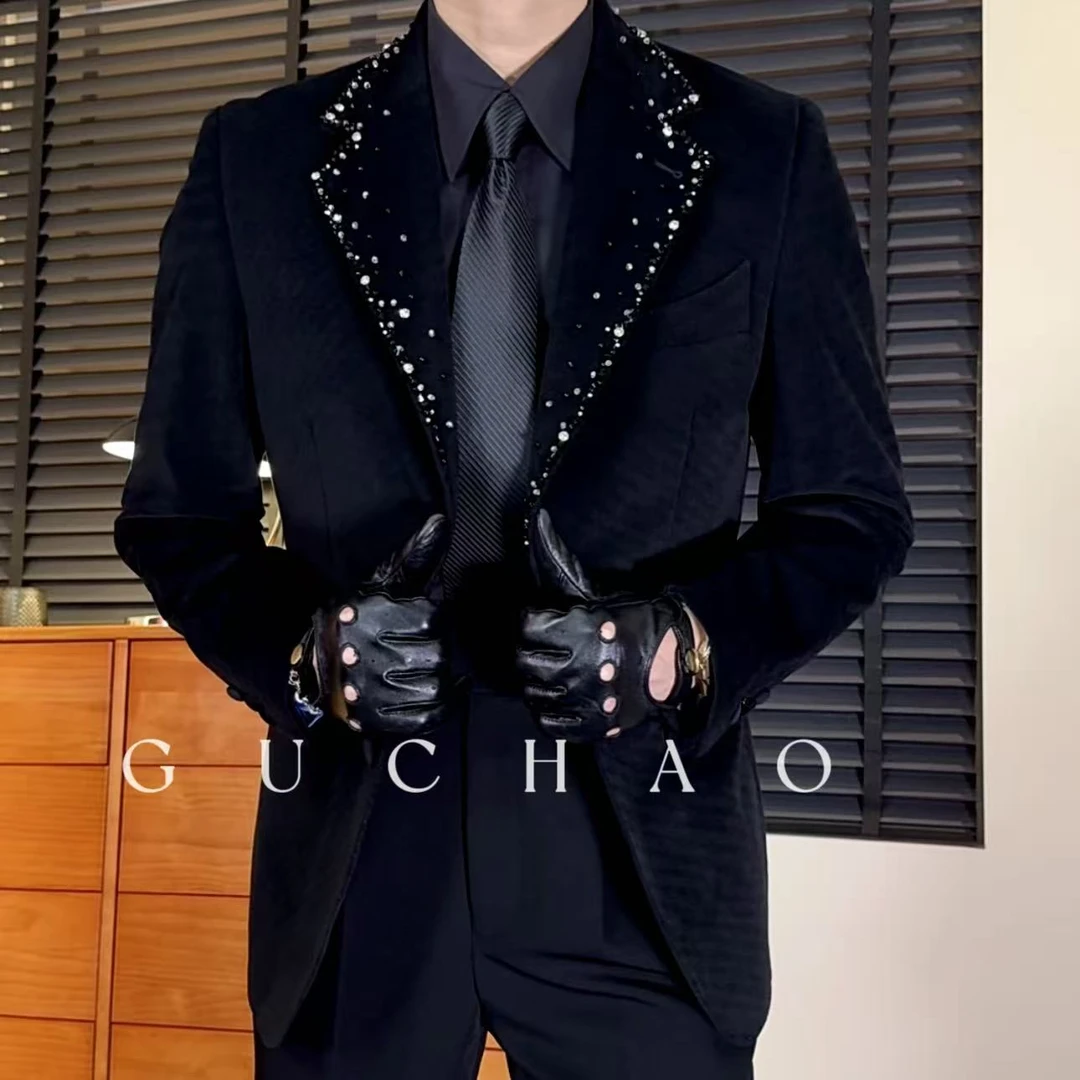 Gc-古潮 -秋冬上新-高定手工钉珠灯芯绒男士秋冬英伦抗皱西装外套