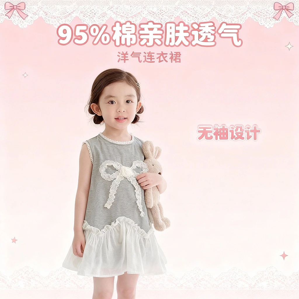 现货【絮语】5392女童夏装洋气连衣裙时尚女宝气质无袖蝴蝶结裙
