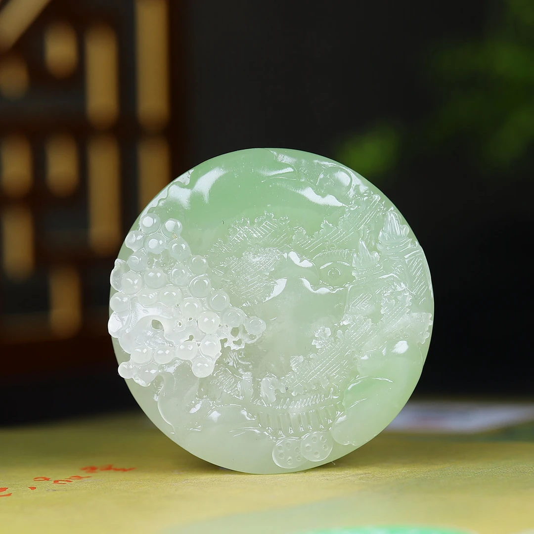 92553和田玉翠青山水牌