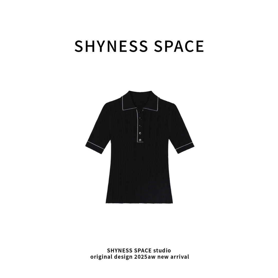 老钱风毛针织衫春夏轻薄针织T恤夏季黑色春夏甜辣风HB380