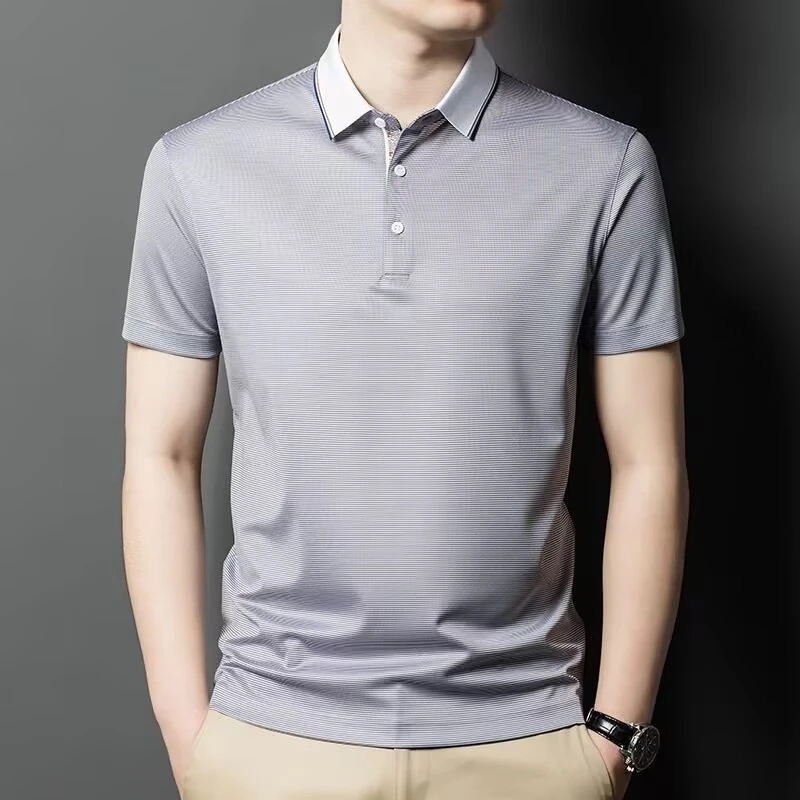 【51-100】赠送运费险-夏季桑蚕丝男士T恤POLO衫商务休闲上衣