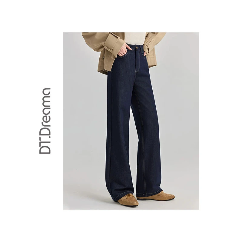 春夏女式高腰气质时尚百搭复古休闲直筒遮肉显瘦天丝牛仔裤垂感