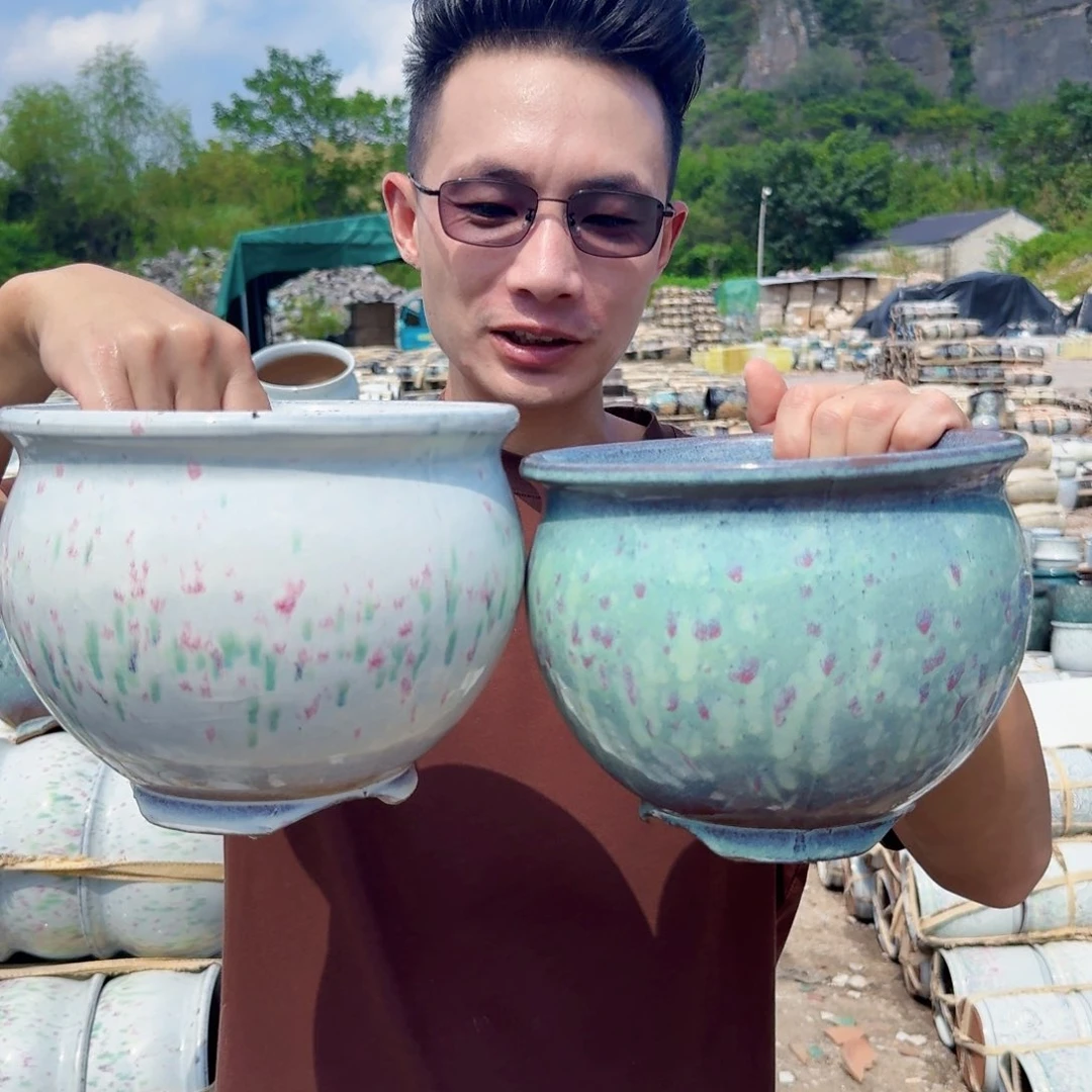 紫砂花盆口20高16.5（两个颜色脚脚新款