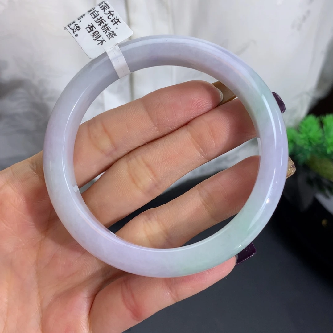 翡翠未镶嵌手镯卡55.7-10.6-8.3细润春彩手串