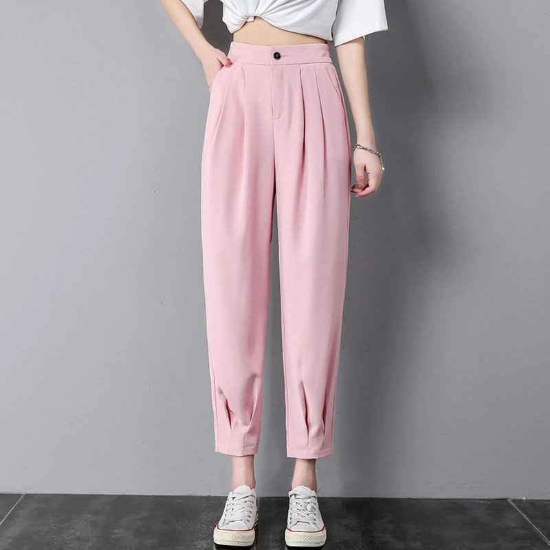 3291夏季通勤风哈伦垂感休闲裤薄款宽松高腰八分时尚显瘦百搭亲肤