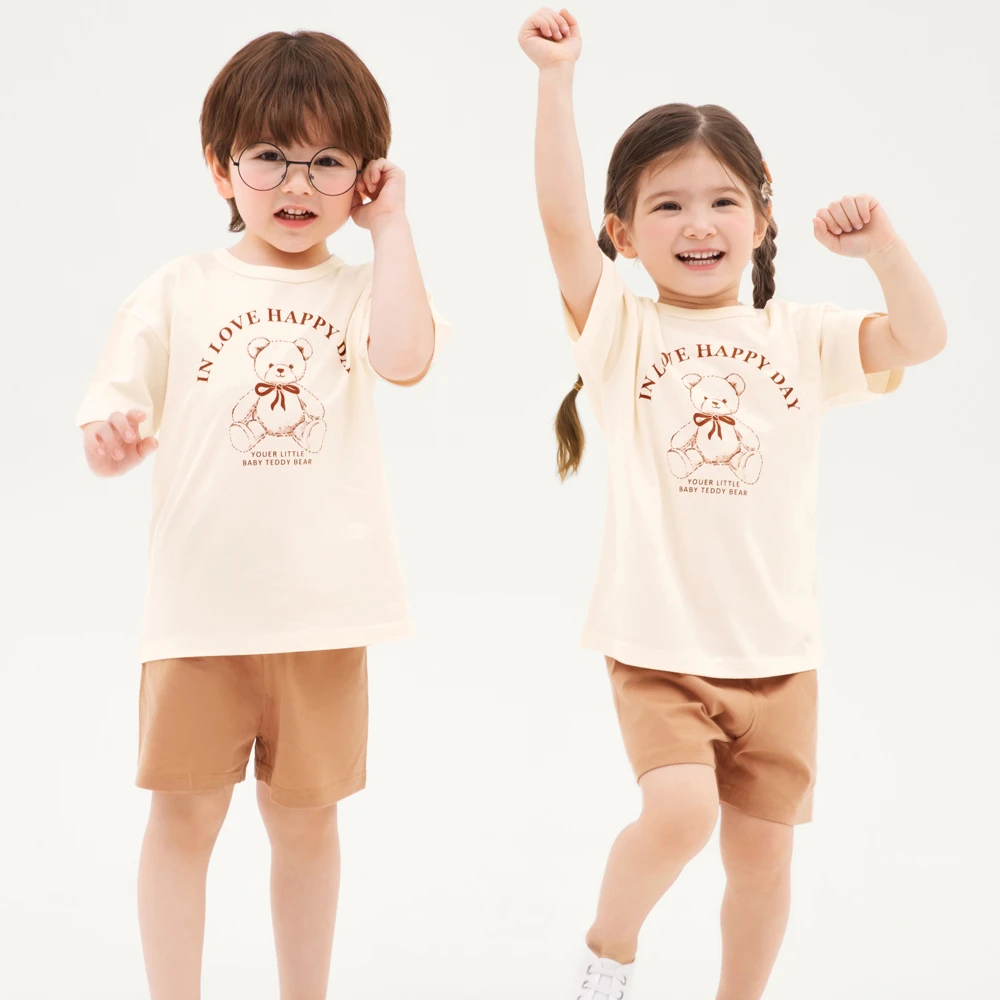 韩版卡通纯棉女童小童T恤夏季印花短袖卡通儿童家居服宝宝短裤
