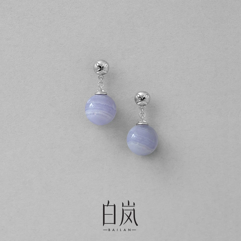 白岚花砖蓝纹玛瑙耳钉【7月新品】时尚气质耳坠设计有质感ED4659