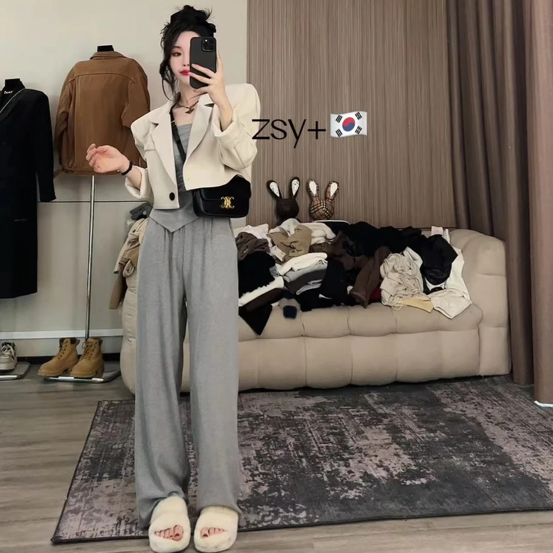 【舒雅推荐】重工垫肩白茶百搭休闲短款西服DY#823