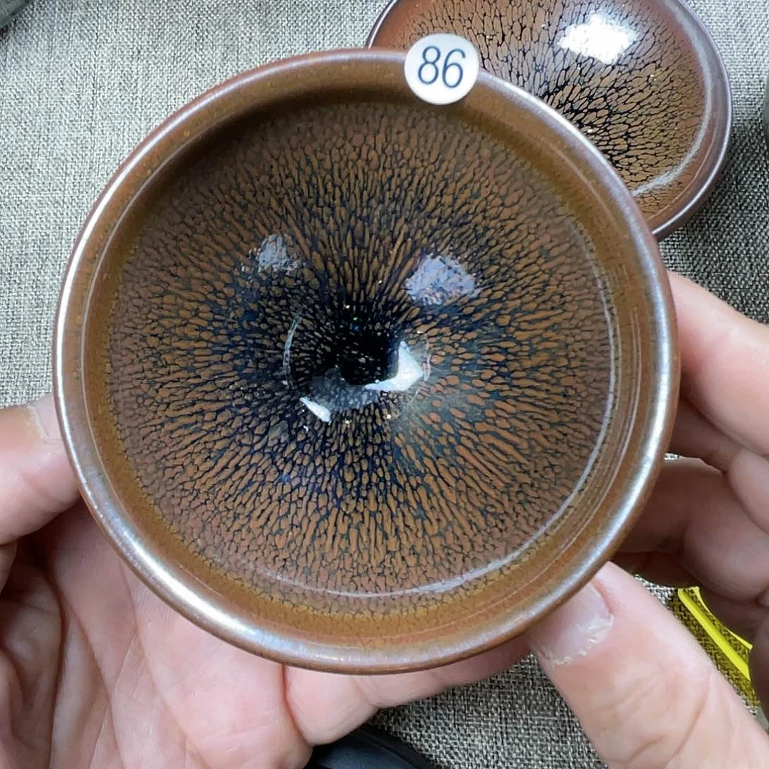 茶盏禾*龙窑柴烧卢学斌原矿原釉鹧鸪斑束口器型8.7口径
