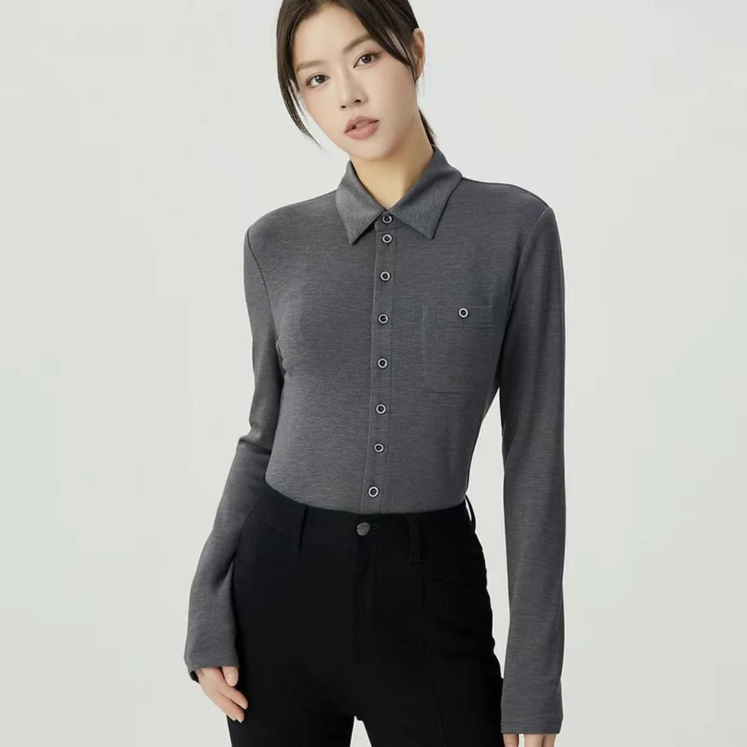 GIRDEAR/哥弟通勤简约风长袖莫代尔衬衫上衣女1300820