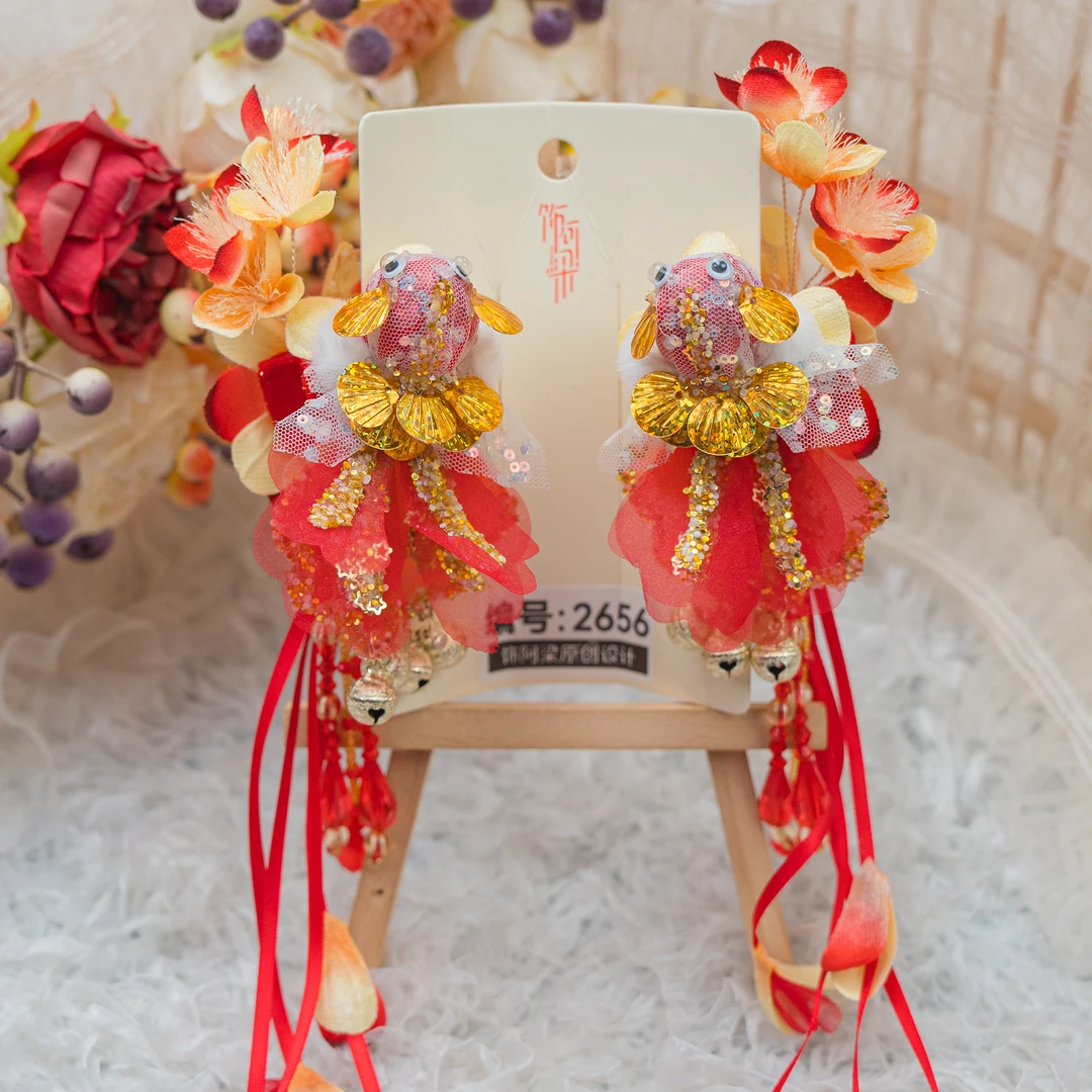 饰阿梁2656 鱼跃龙门抓夹铃铛流苏头饰儿童小女孩发饰可爱甜美