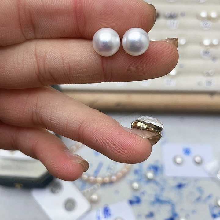 淡水珍珠耳饰银S925镶嵌槿**