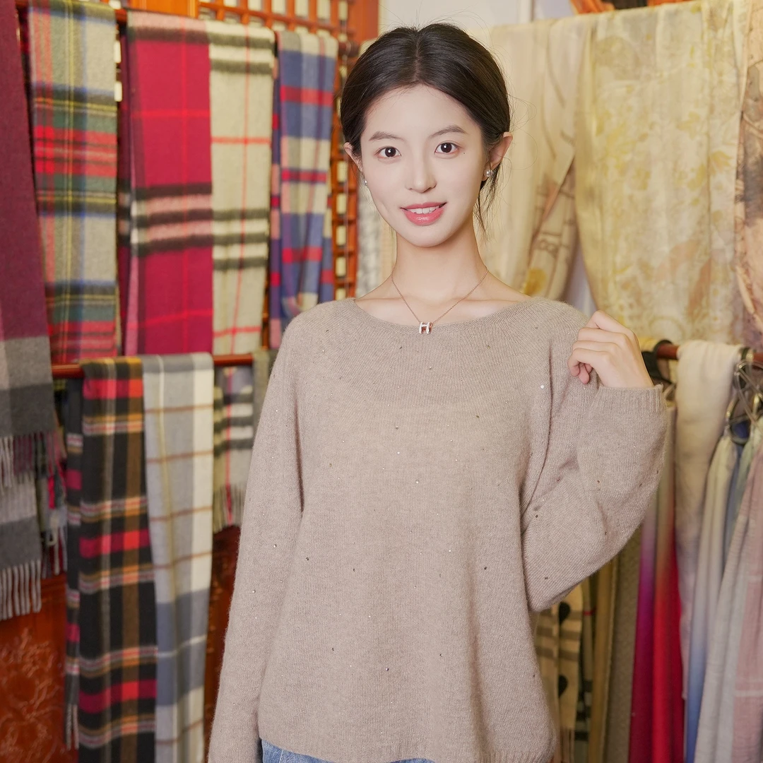 奢品山羊绒钻石圆领围巾