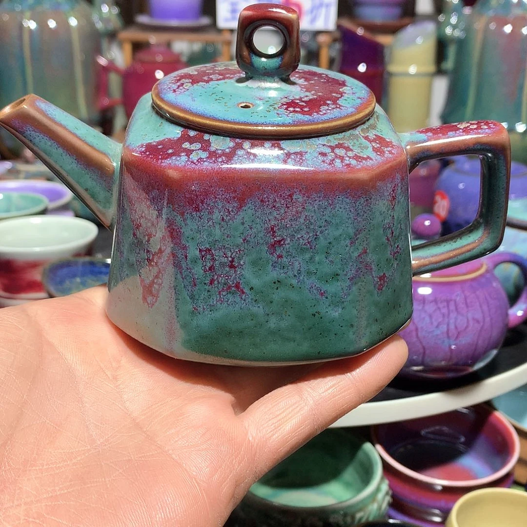 杯^***、纯手工炉钧釉八方壶