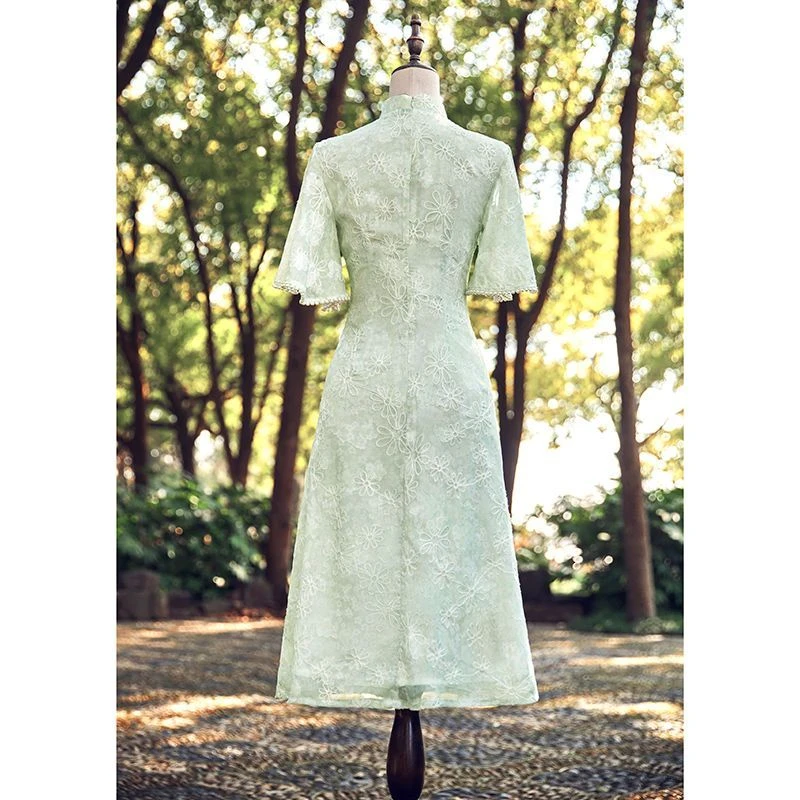 绿色旗袍新款2025女夏季改良版年轻款少女小清新连