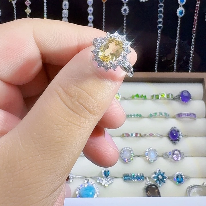 戒指银S925镶嵌黄晶