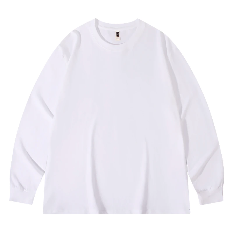 400g重磅纯棉长袖T恤男宽松纯色白色秋季圆领打底衫32支螺纹袖口