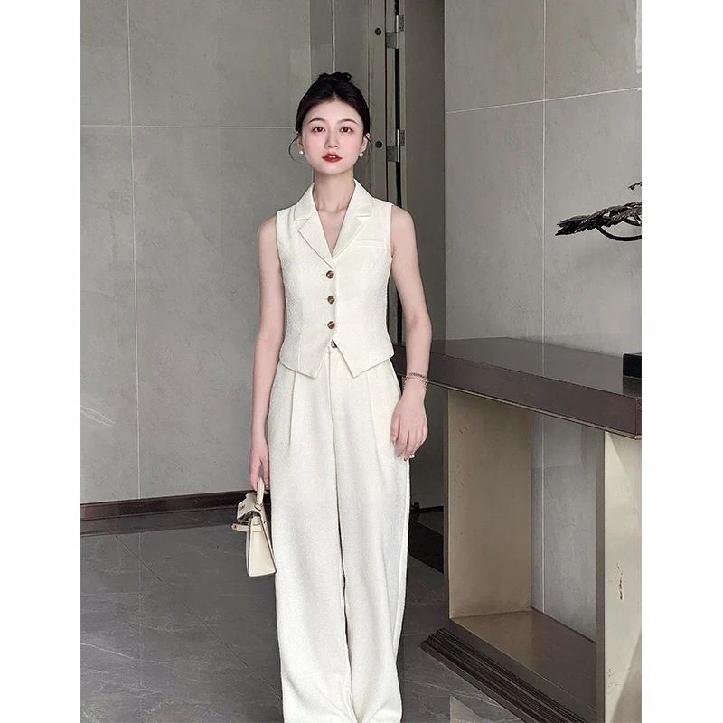 【通勤法则】小娜椒小个子极简老钱风无袖马甲上衣直筒裤时尚套装女