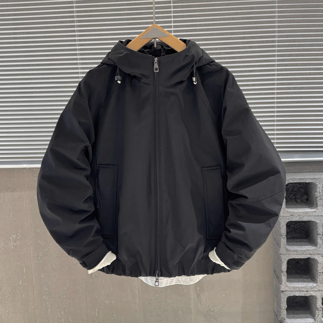 冬季新款户外鸭绒冲锋衣时尚简约50绒连帽羽绒服男士休闲加厚外套