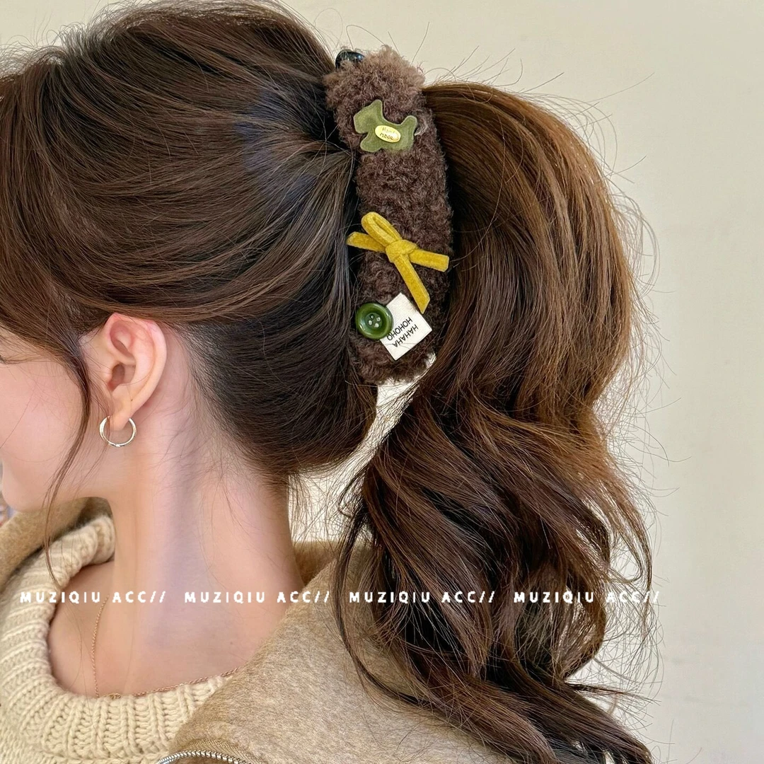 木子秋韩版可爱小狗蝴蝶结毛绒香蕉夹高级感时髦洋气个性百搭发夹