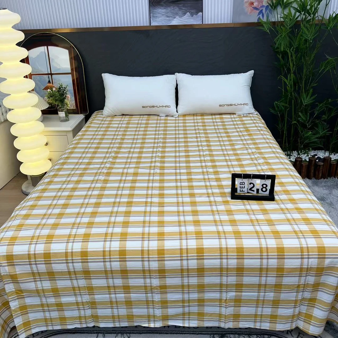 【RR荣荣】芒果格-全棉色织水洗棉床单【240*250】柔软亲肤！！！！！！