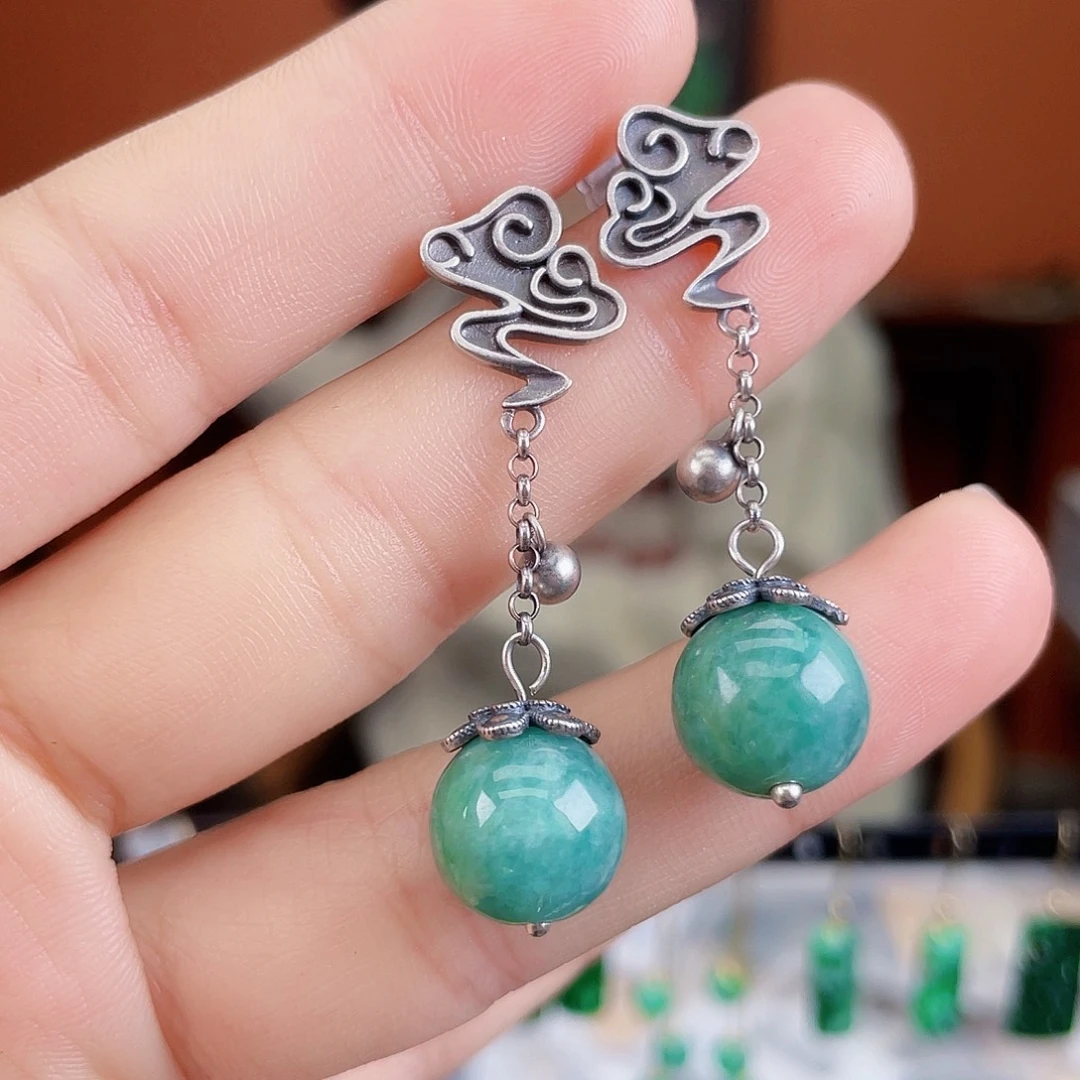翡翠银S925镶嵌耳饰