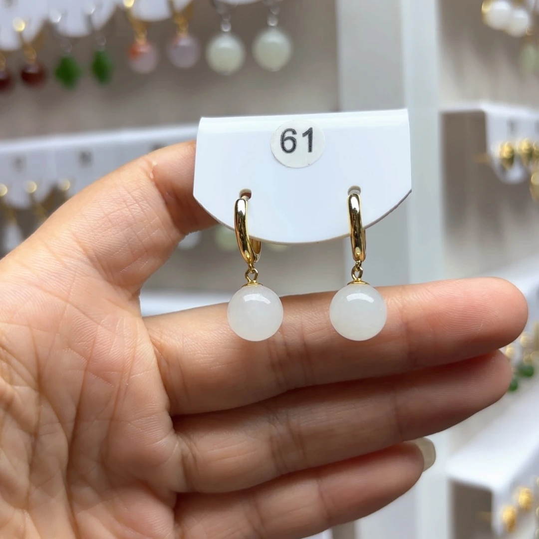 和田玉银S925镶嵌耳饰